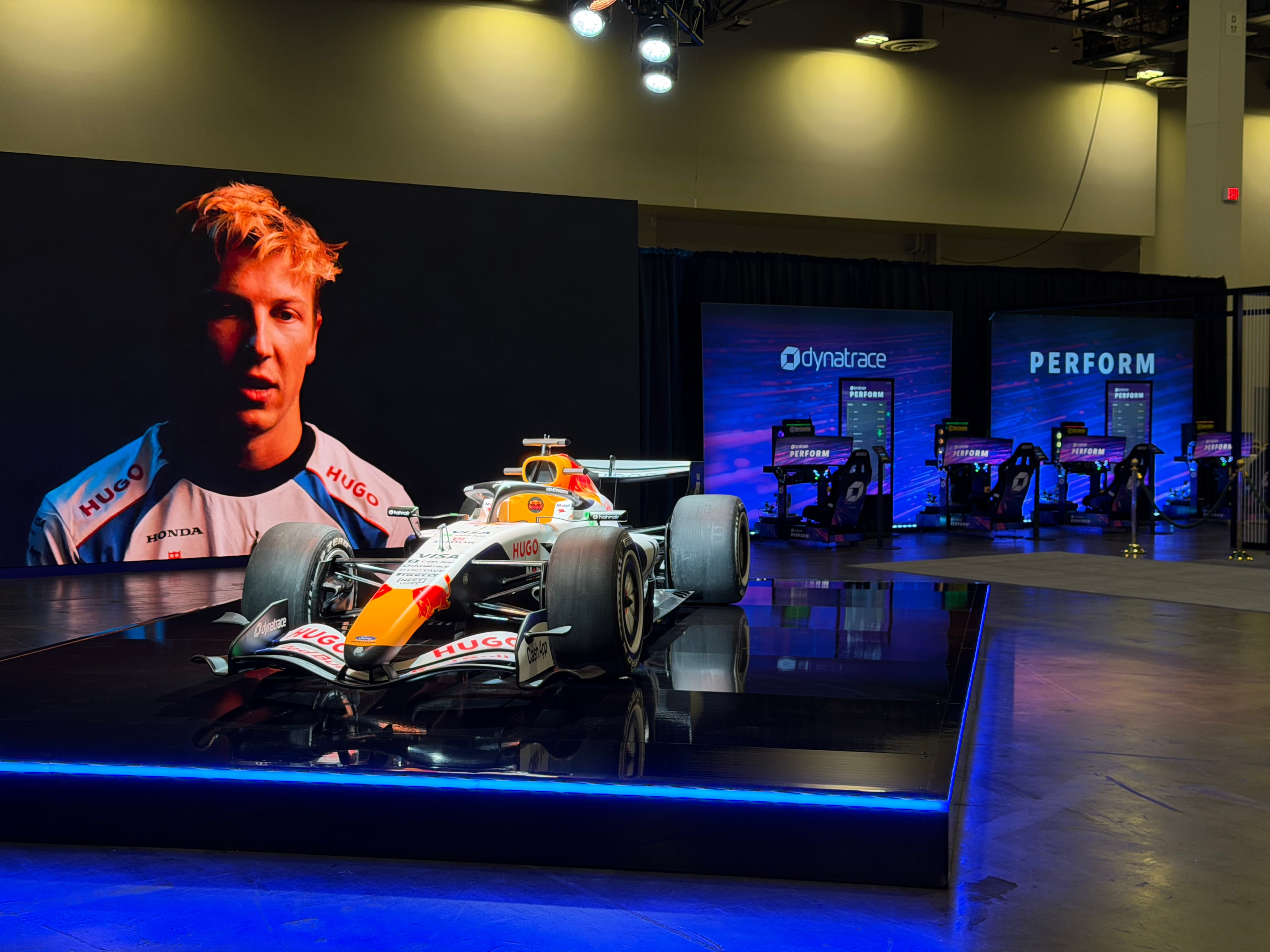 Full-size Formula show car with four simulators at a branded activation